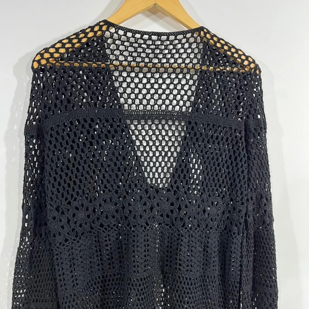 Forever 21 Fariy Festival Crochet Cardigan Front Tie Open Knit Longline Boho